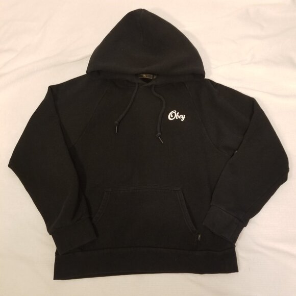 Women Obey Propaganda Hoodie Small Black Warm Simple Basic Logo Design - Picture 3 of 8